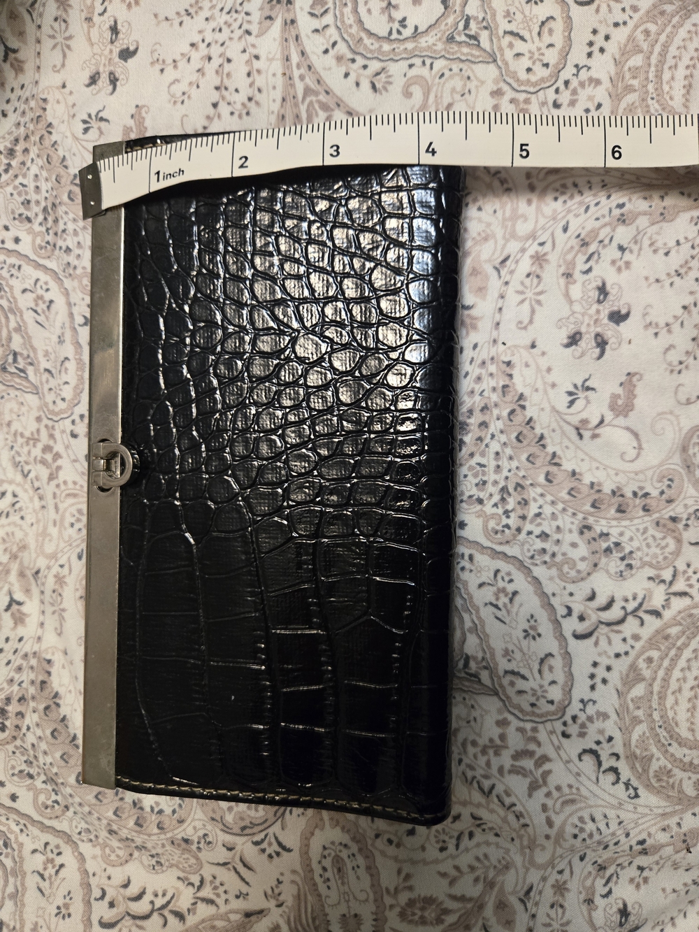 Black Croc-Embossed Clutch Wallet